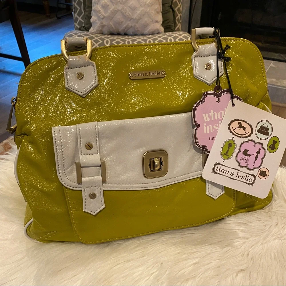 Timi and‎ Leslie Green and White Diaper Bag with Accessories.